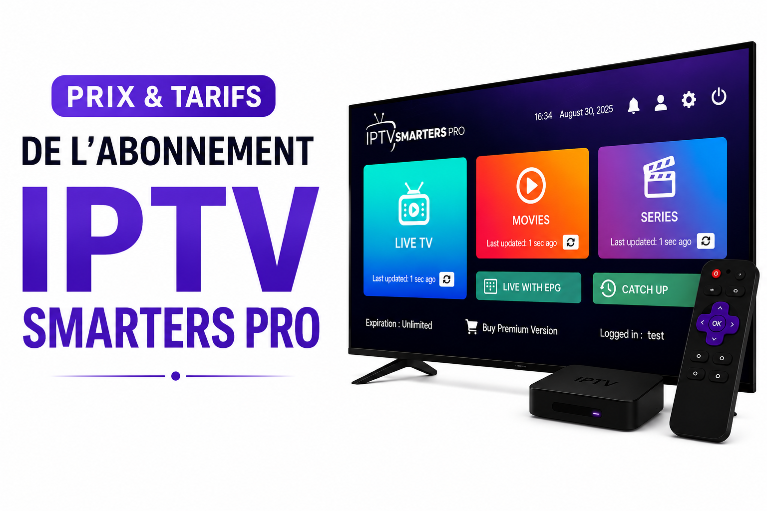 Fire TV Stick branché sur une TV avec l'interface IPTV Smarters Pro