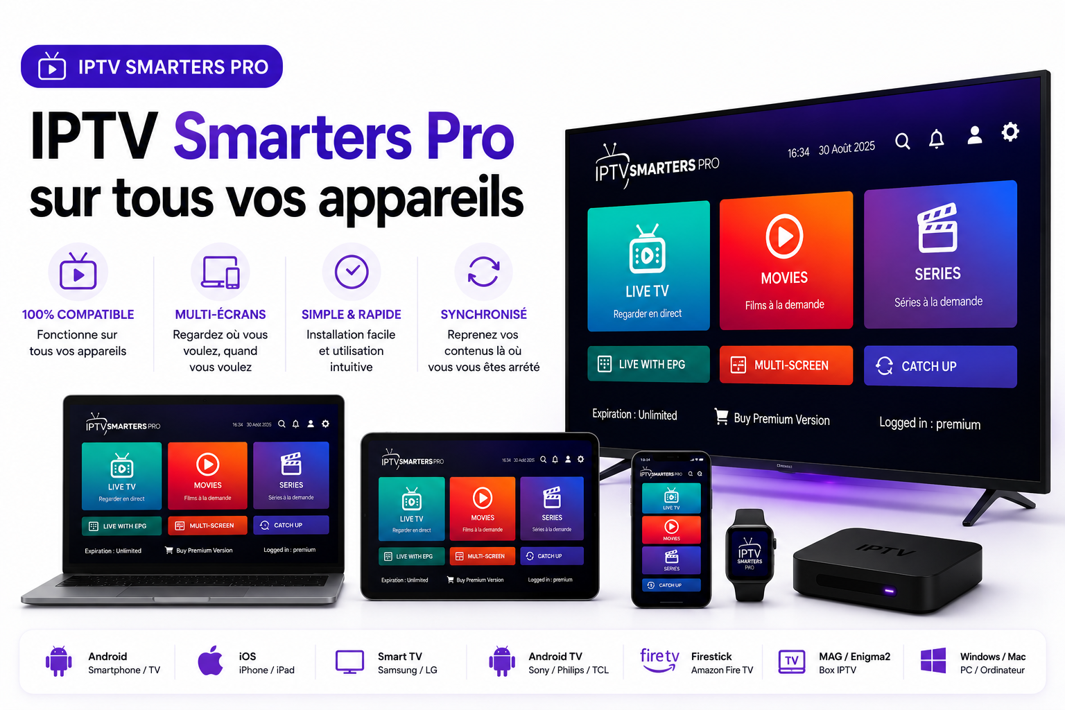 Formules d'abonnement IPTV Smarters Pro 1, 6, 12 et 24 mois